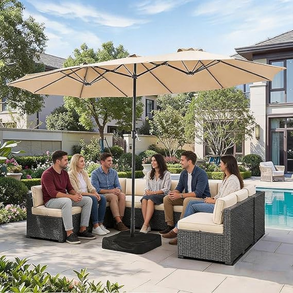 مظلة فناء 15 قدم مع قاعدة متضم - مراجعة Outdoor Furniture Umbrella وسعره