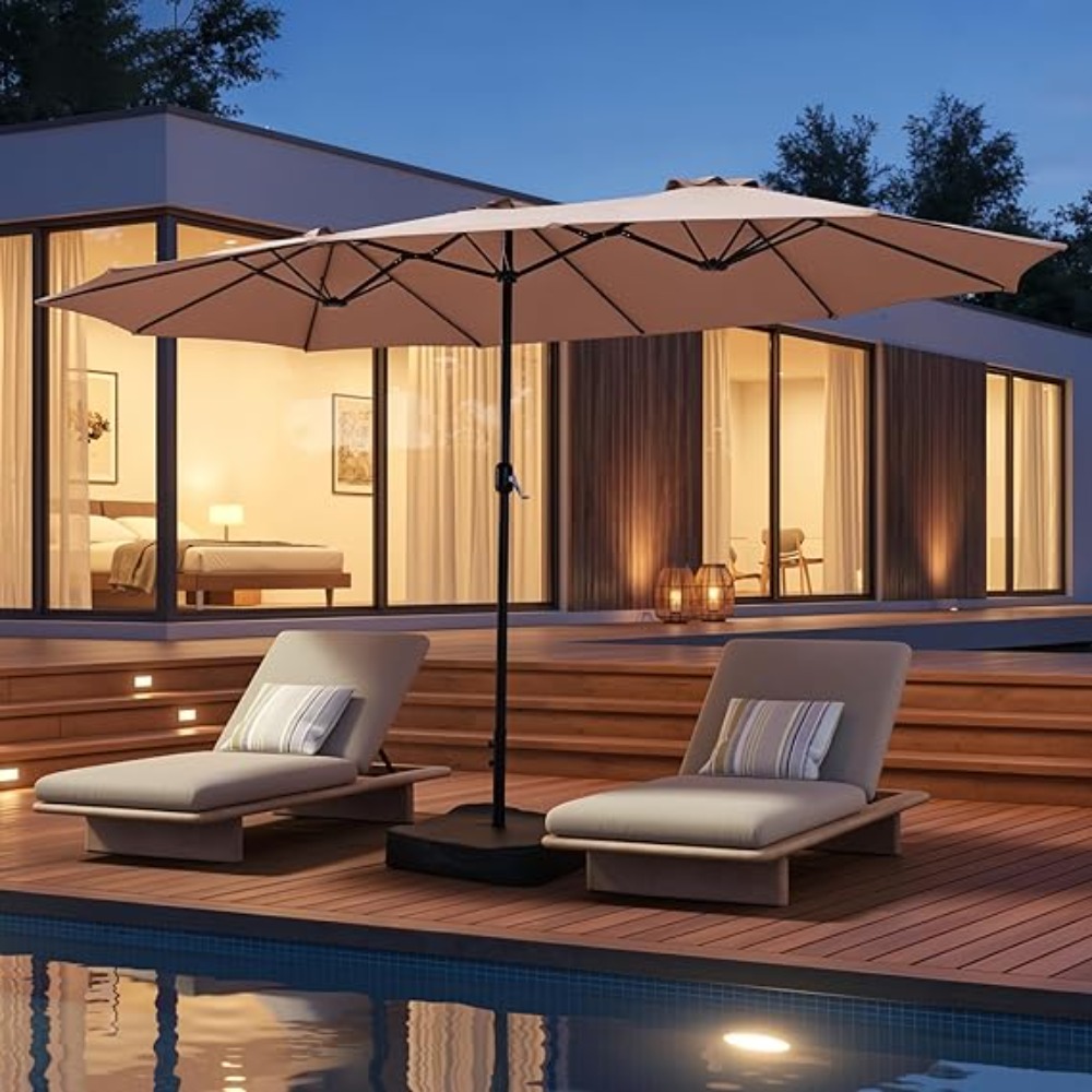 مظلة فناء 15 قدم مع قاعدة متضم - مراجعة Outdoor Furniture Umbrella وسعره
