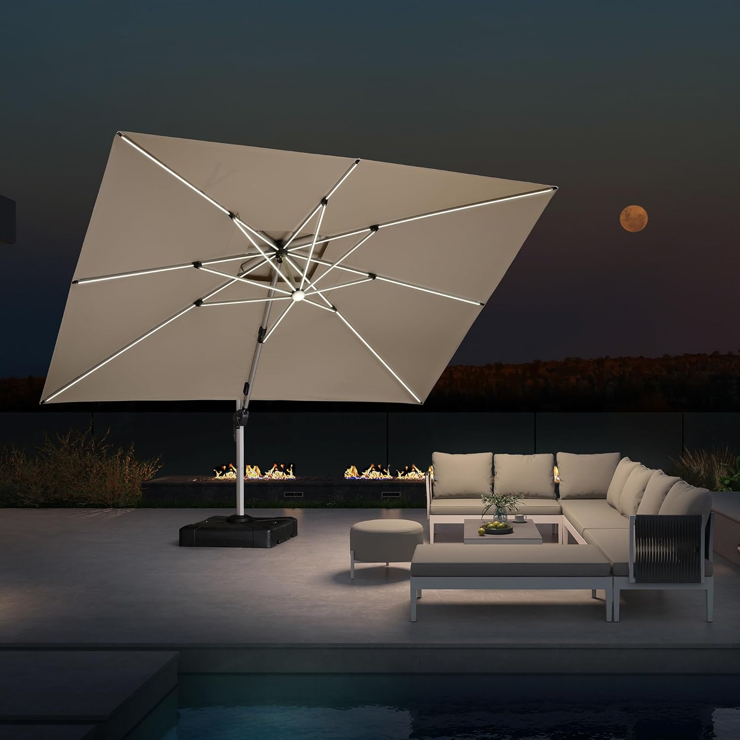 مظلة فناء مستطيلة فاخرة مزدوجة - مراجعة Outdoor Furniture Umbrella وسعره