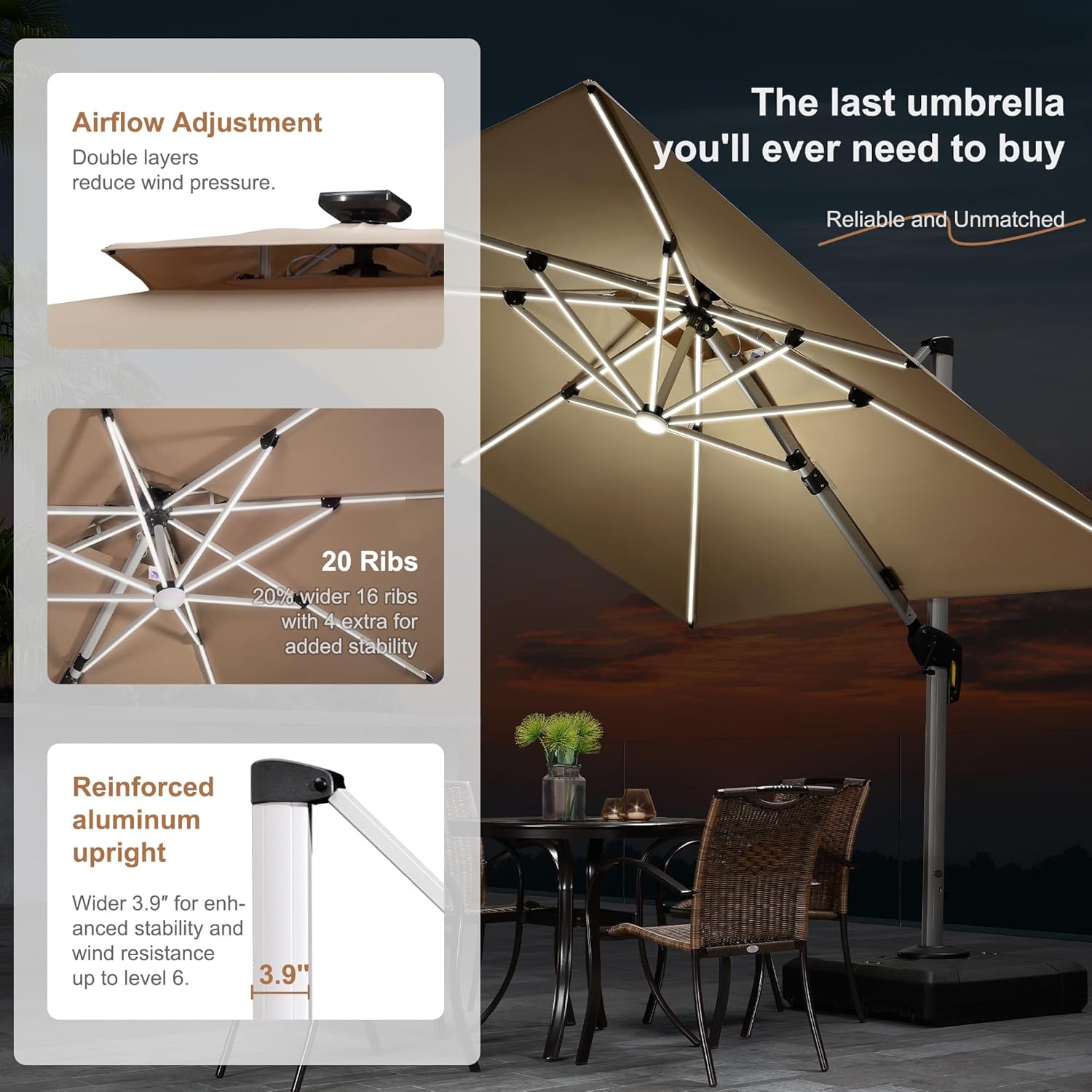 مظلة فناء مستطيلة فاخرة مزدوجة - مراجعة Outdoor Furniture Umbrella وسعره