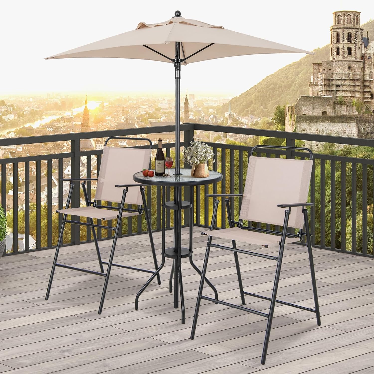 طقم بار خارجي من 4 قطع، طاولة  - مراجعة Outdoor Furniture Umbrella وسعره