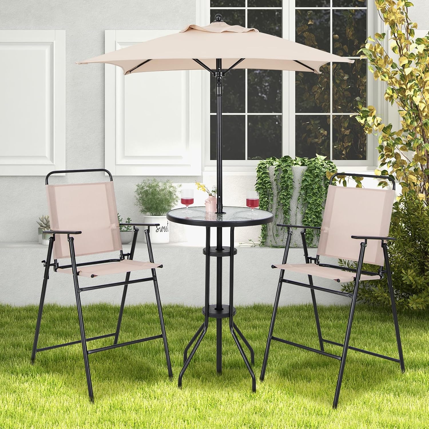 طقم بار خارجي من 4 قطع، طاولة  - مراجعة Outdoor Furniture Umbrella وسعره
